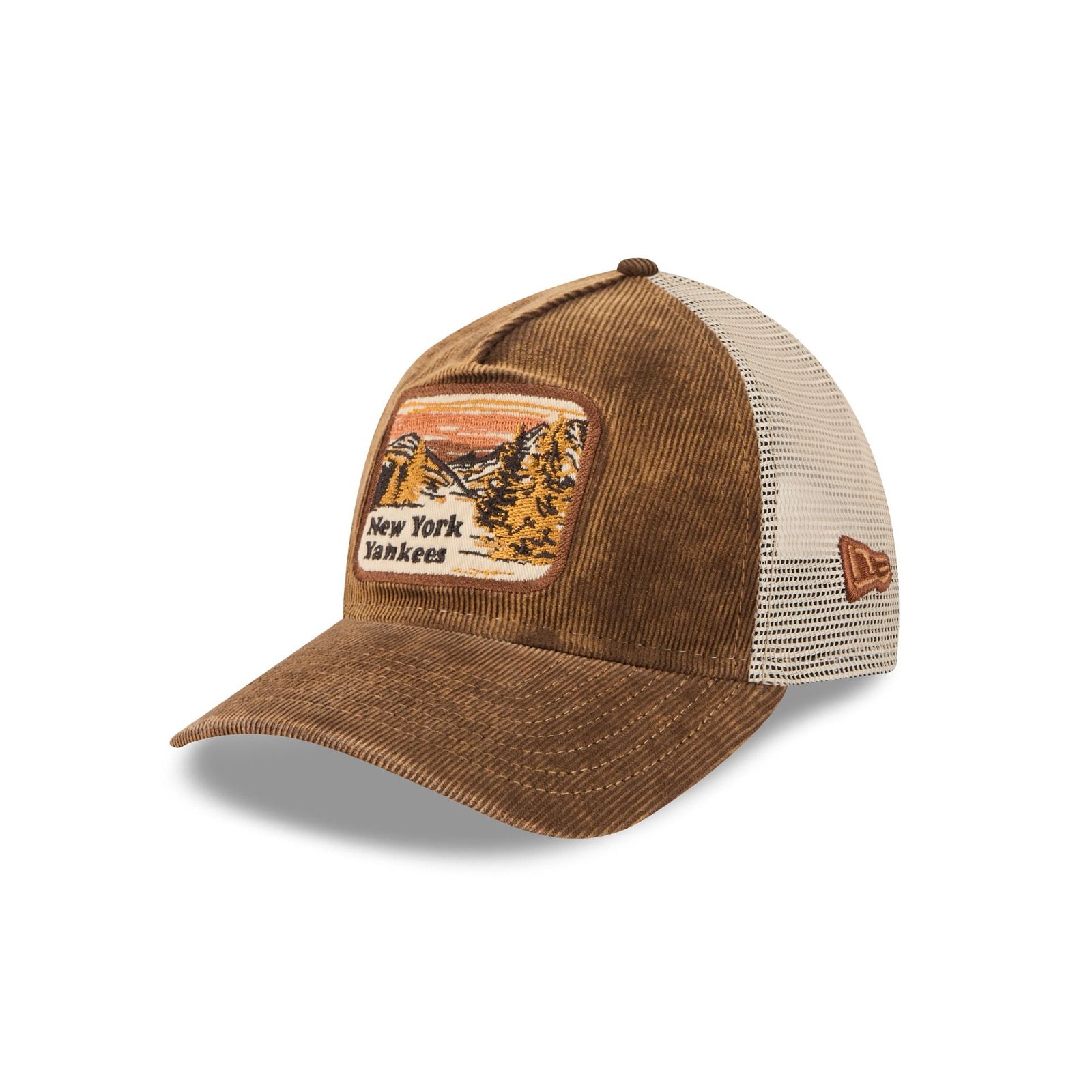 New York Yankees Vintage Landscape Brown 9TWENTY A-Frame Trucker Hat - Image 3