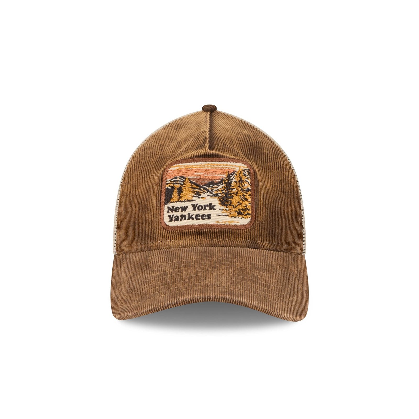 New York Yankees Vintage Landscape Brown 9TWENTY A-Frame Trucker Hat - Image 2