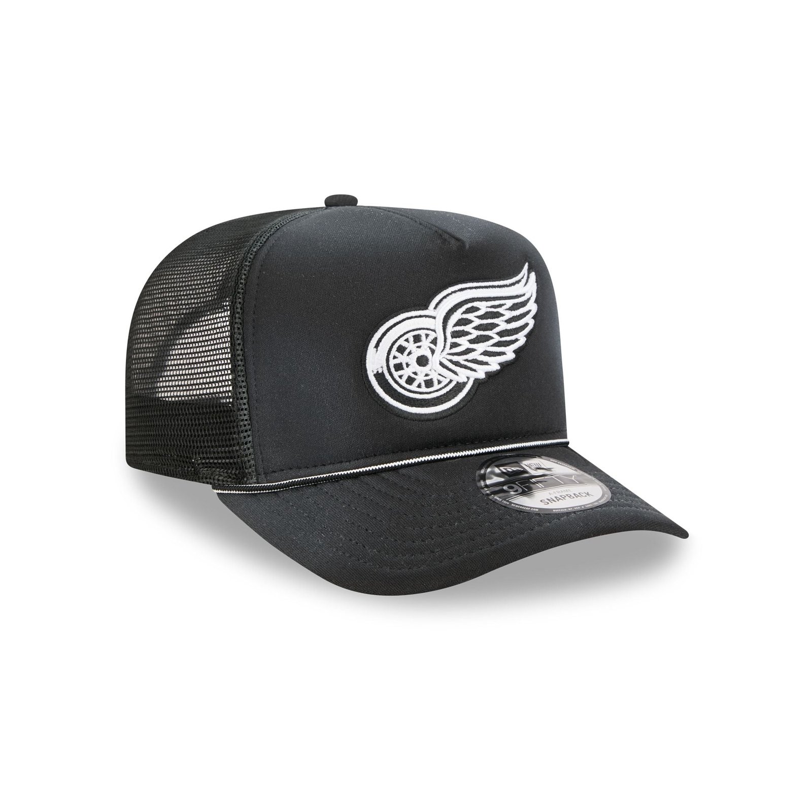 Detroit Red Wings Washed Black 9FIFTY A-Frame Trucker Hat - Image 3